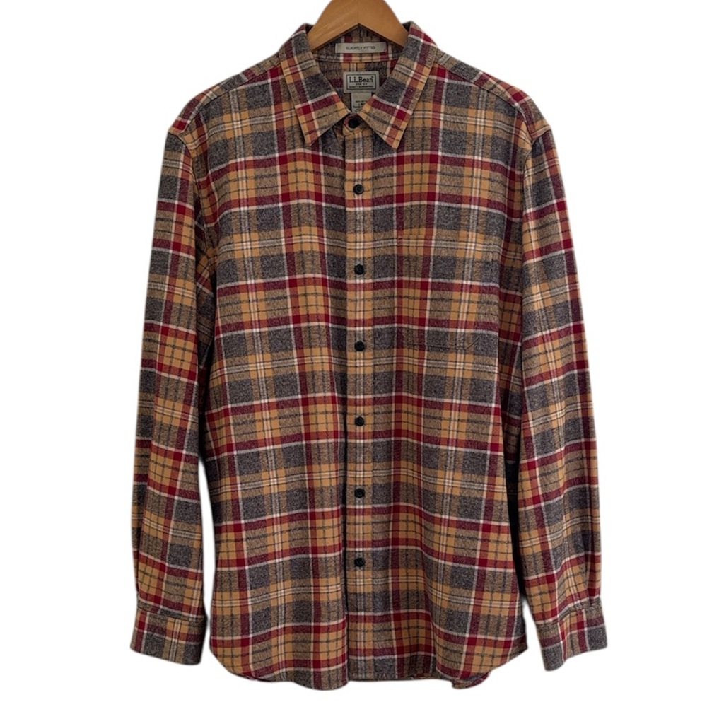 LL Bean 100% Cotton Classic Preppy Plaid Men's Button Down Slightly Fitted Shirt